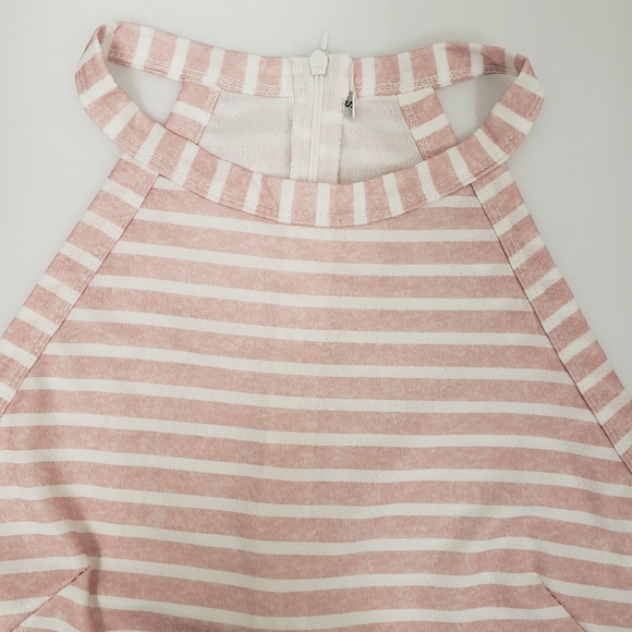 Pink Striped Halter Neck Wide Leg Jumpsuit Romper. - Picture 4 of 6